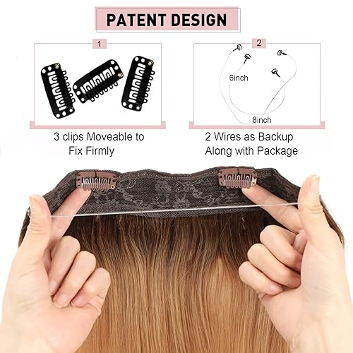 Vista 77 de RECOOL Extensiones de cabello humano real con alambre, balayage, color marrón chocolate a marrón claro y rubio decolorado, extensiones de cabello