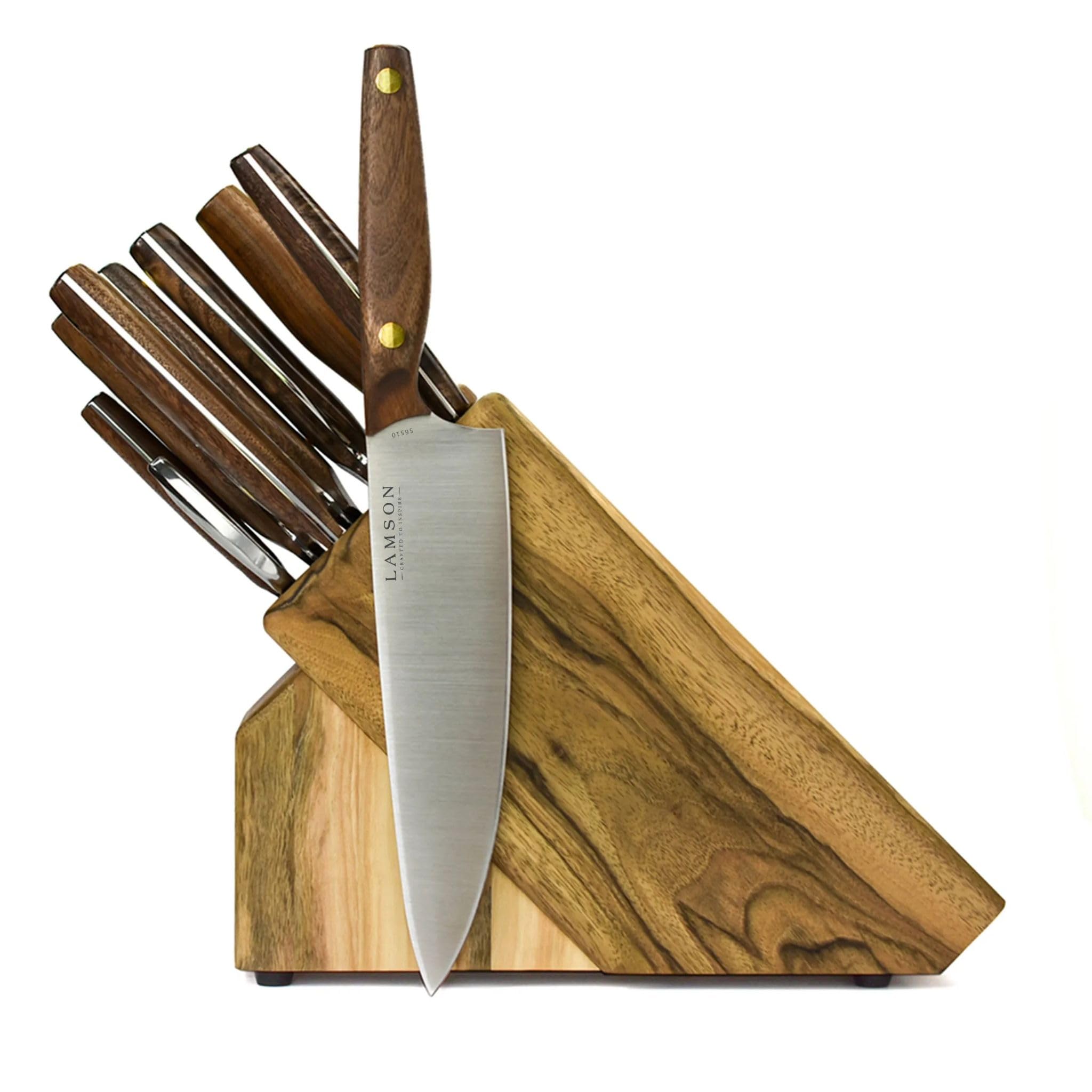 Lamson Vintage 10-Piece Kitchen Knife Set with Walnut Block - High Carbon Stainless Steel Knives Durable and Sharp
