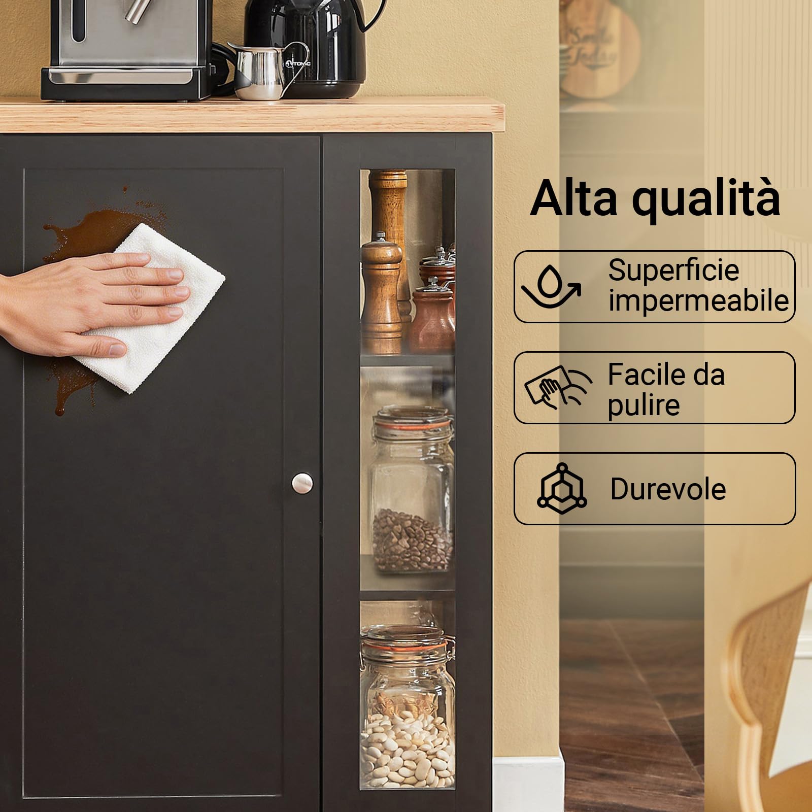SoBuy Carrello Cucina con Ruote, Struttura Reversibile, Mobile Cucina Salvaspazio con Ripiani Regolabili, Isola Cucina per Cucina, Sala da Pranzo e Angolo Caffè, Nero 60×40×90 cm FKW75-SCH
