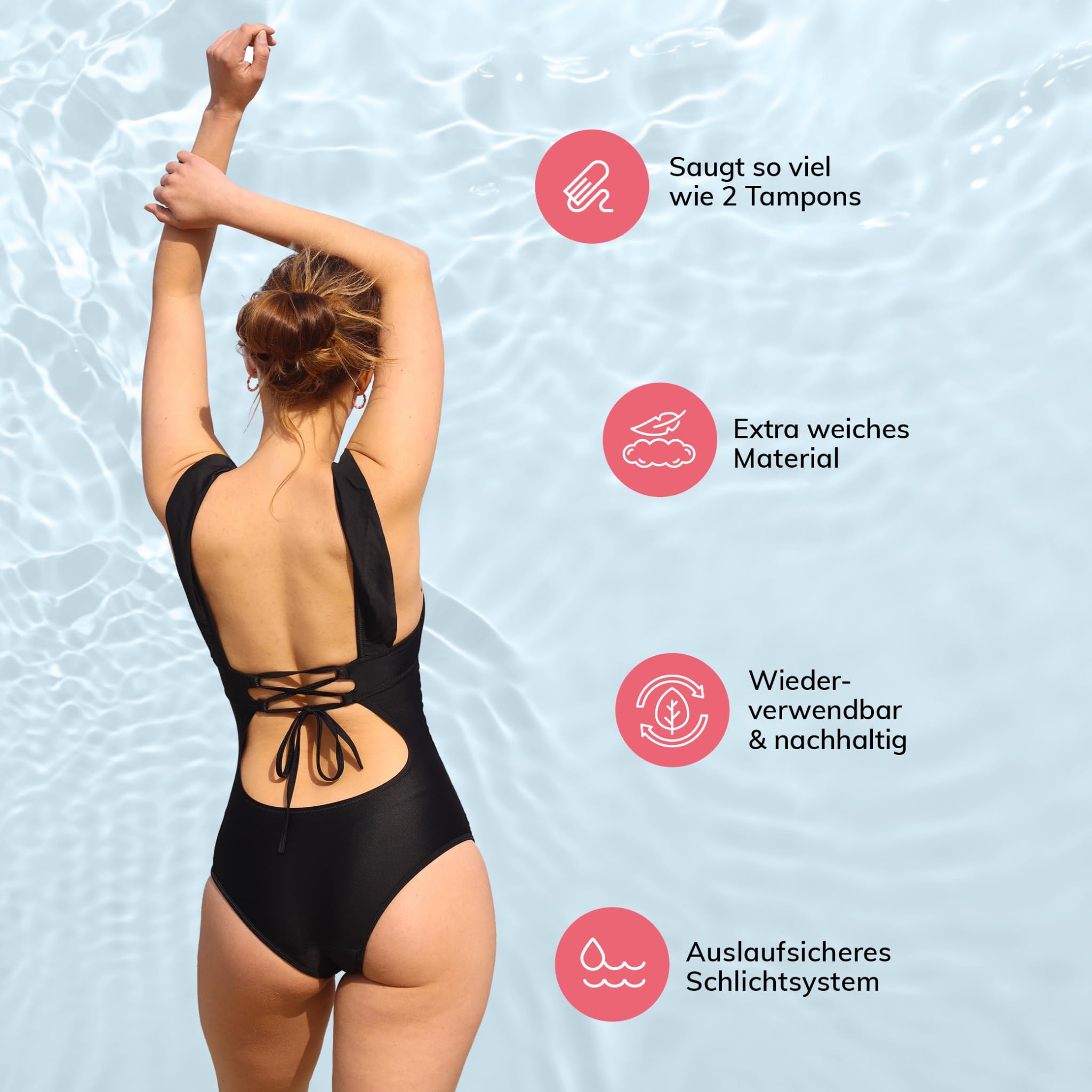 MYLILY Periodenbadeanzug mit Rüschen | Perioden Bademode zum Schwimmen | Perioden Badeanzug | Period Proof Swimwear