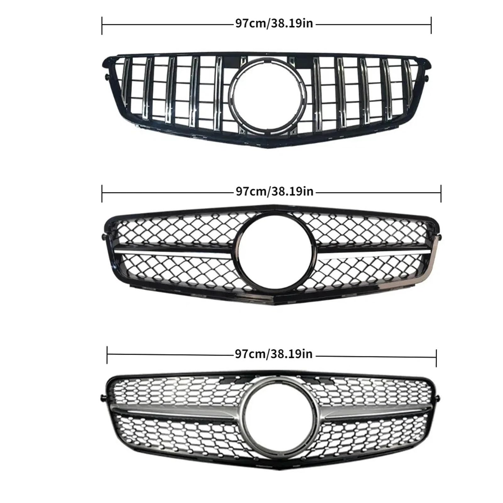 Przedni zderzak Grill Grill Tuning pasuje do Mercedes Benz C Klasa W204 2007-2014 C180 C200 C250 C300 AMG GT Diamond Style osłona chłodnicy(Diamond Silvery)