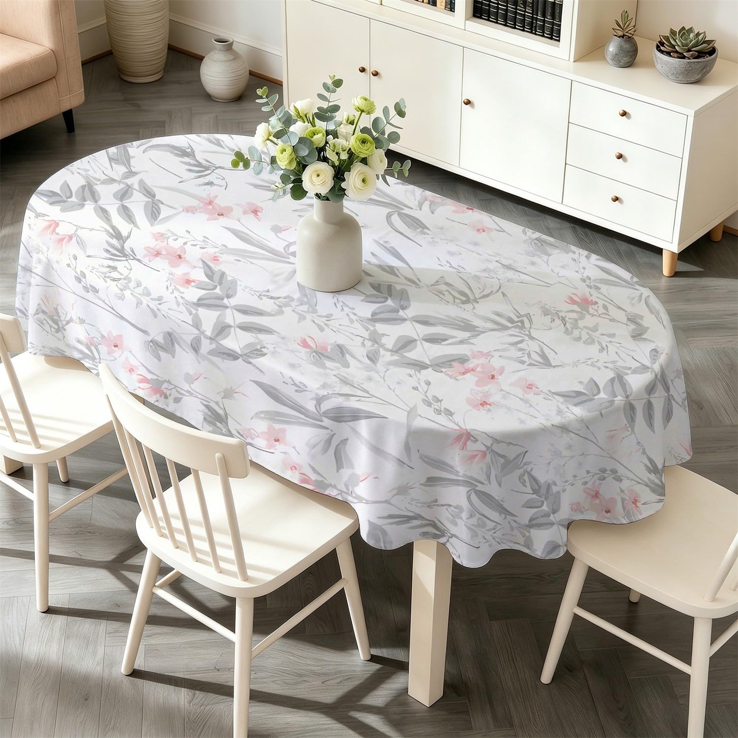 Nappe Ovale 160x200 cm Motif Floral Aquarelle, Imperméable et Anti-tache, Nappe de Table Lavable, Linge de Table Décoration pour Cuisine Salle à Manger Jardin Terrasse BalconBotanique Feuilles P-41
