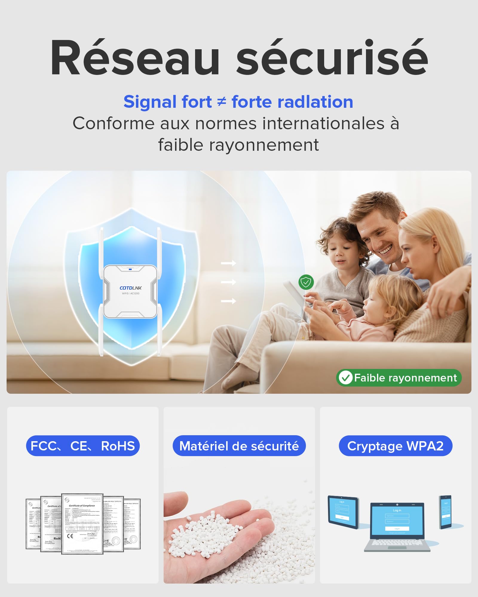 2026 COTDLNK Répéteur WiFi Puissant 1200Mbps Amplificateur WiFi avec PA intégré 5 GHz et 2,4 GHz Double Bande, Jusqu’à 280㎡ de Couverture WiFi, Configuration Facile