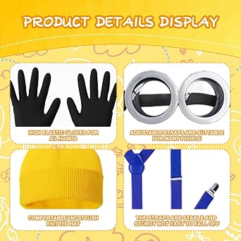 6PCS Yellow Costume Accessories - Complete Fancy Dress Set with Hat, Goggles, Gloves, Tutu Skirt, Suspenders; Halloween Costumes for Halloween Cosplay Party