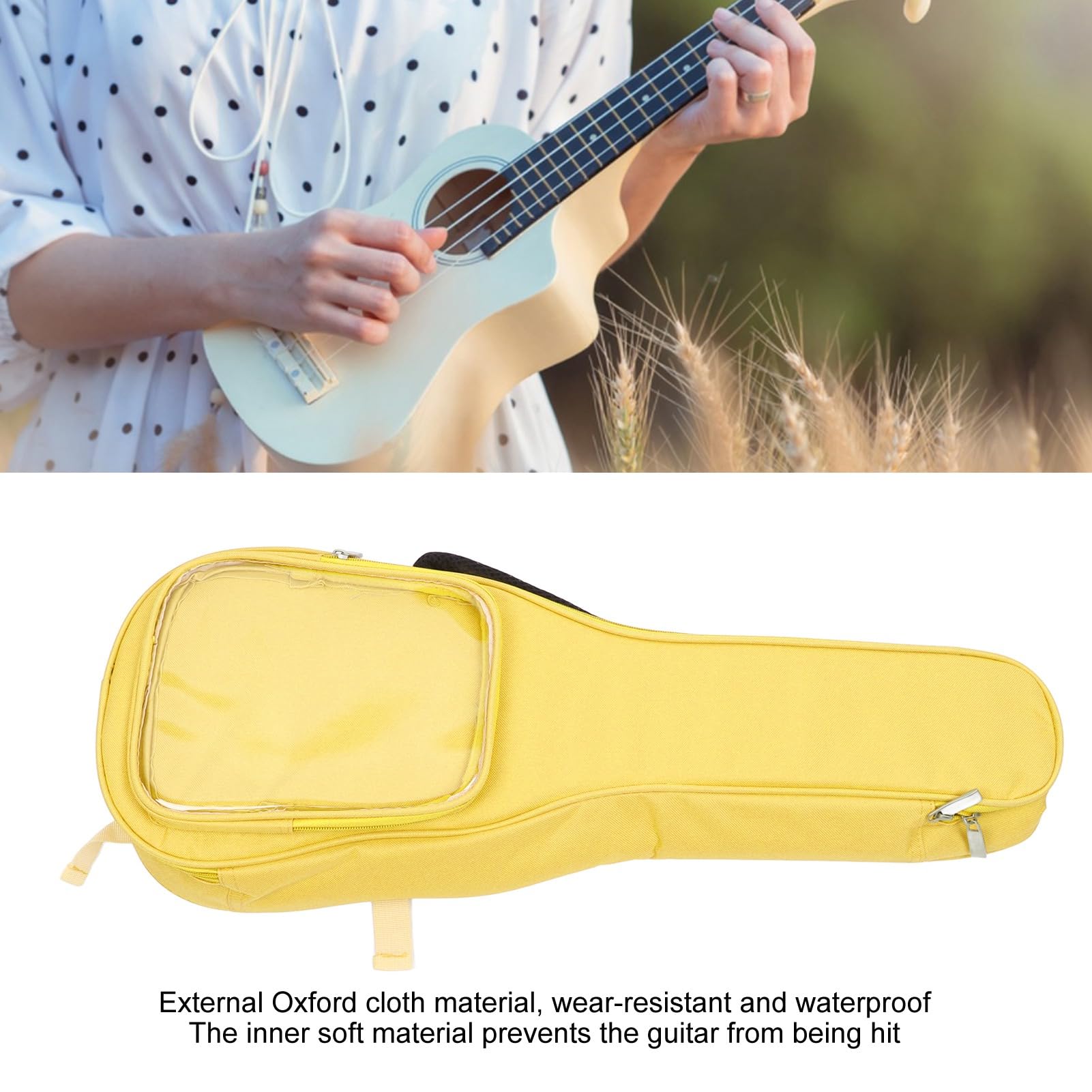 Mała torba na gitarę 58 cm – etui na ukulele z przezroczystą kieszenią boczną, plecak na instrumenty z tkaniny Oxford, opcje przenoszenia ręcznego i na ramię, wyściełana konstrukcja dla ochrony