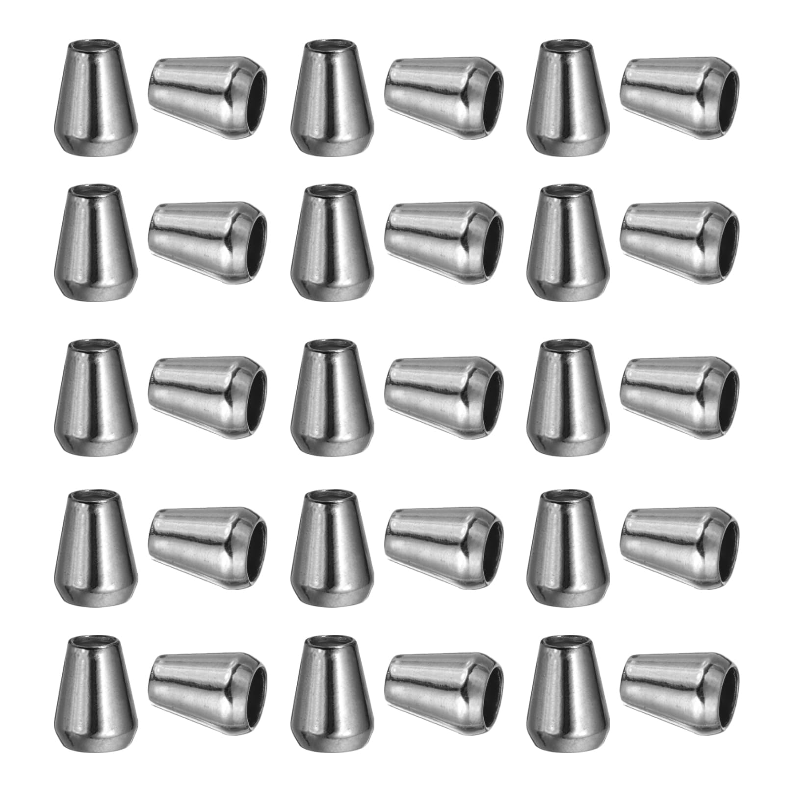 PATIKIL Metal Bell Stopper, 30 Pack Conical Cord Ends Lock Fastener Drawstring Rope End Stopper for Paracord, Camping, Hiking, Shoelace Replacement, Gray Black