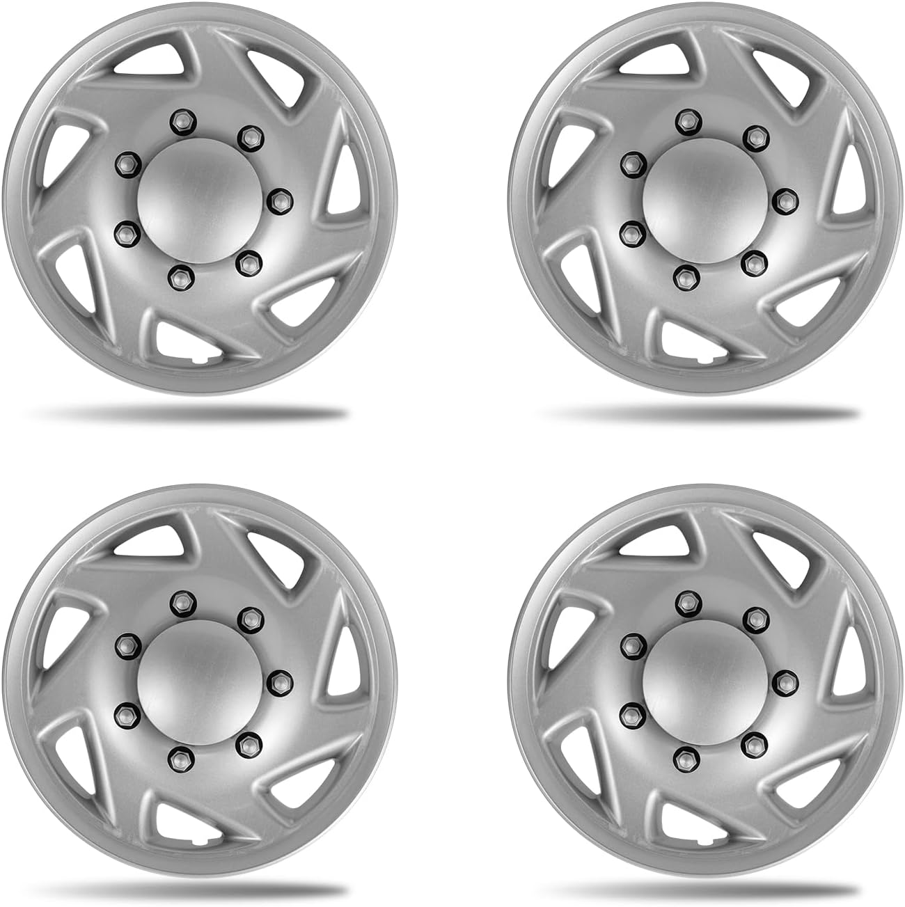 16 Inch Gloss Silver OEM Replica Wheel Covers Hubcaps for 1992-2025 Ford E150 E250 E350 E450, Fits 8-Lug SRW Factory Steel Wheels, F8UZ-1130-AA, 4-Pack