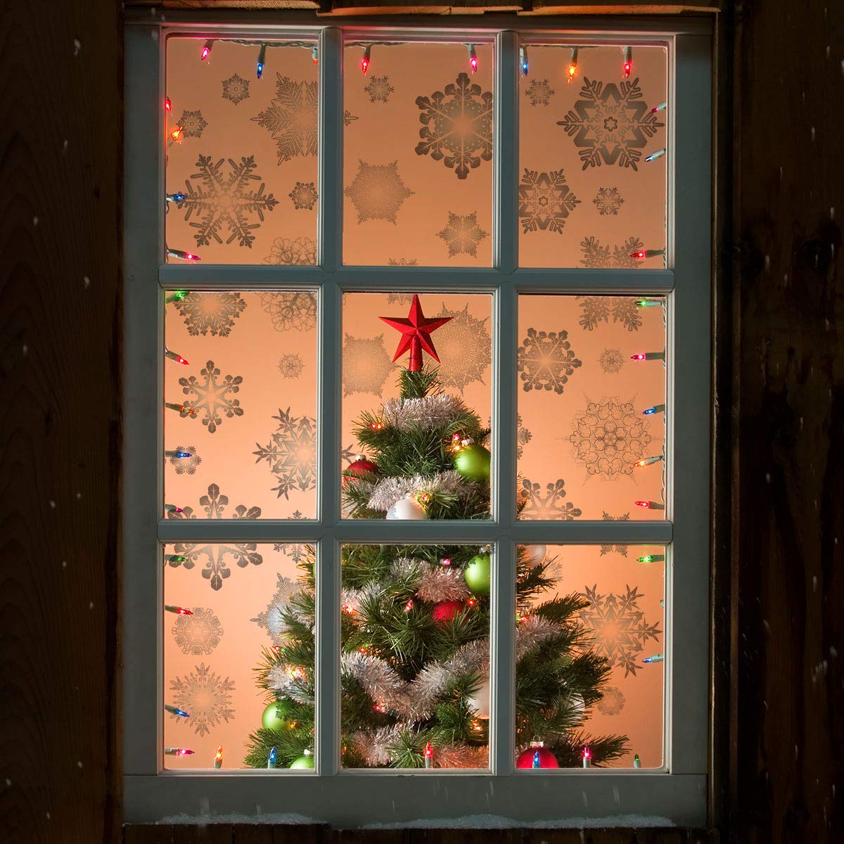 Ambiance Sticker Christmas Merry Christmas Aufkleber, selbstklebend, Weihnachten, Dekoration, Partys, für Schlafzimmer und Wohnzimmer, Schneeflocken – Höhe 70 x Länge 95 cm