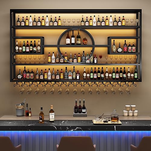 Porte Bouteille Mural Avec Porte-verres,Étagère Murale À Vin En Fer,Casier À Bou