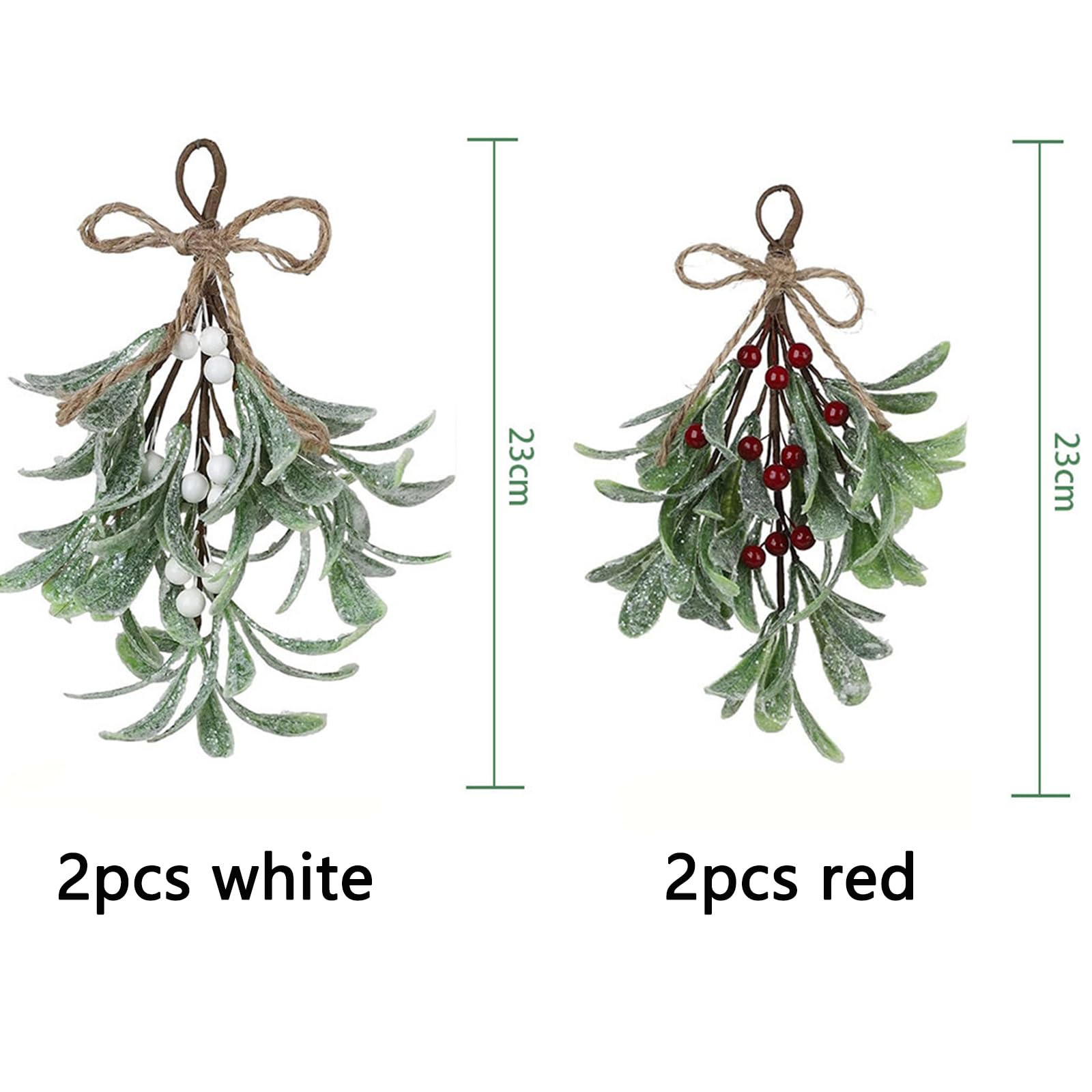 HsentimenH 4 Stück Weihnachts Mistelzweig Dekoration, Künstliche Mistelzweige, 23 cm Glitzer Misteldekoration mit Weiß Roten Beeren Weihnachtsbaum Zubehör, Hängende Mistelverzierung für Baumtür