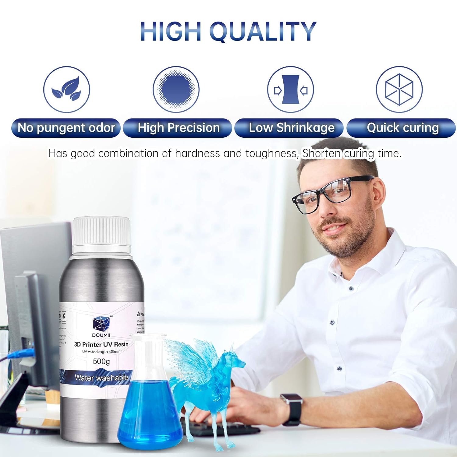 review DOUMII Water Washable 3D Resin – 405nm UV Cured 3D Printing Resin, for LCD 3D Printers, Easy to Clean and Cure, Fast Curing with High Precision. (Green, 500G)