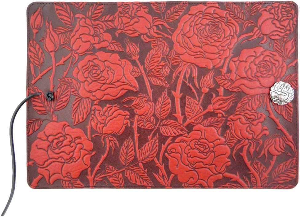 Modern Artisans Wild Red Rose Embossed Leather Writing Journal, American Made, 6 x 9-inch + Refillable A5 Hardbound Insert Book