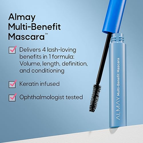 Miniatura 3 de Almay Máscara, Volumen, Largo, Definición y Acondicionamiento, Maquillaje de Ojos Multi-Beneficio, Hipoalergénico y Sin Fragancia, 501 Blackest Black