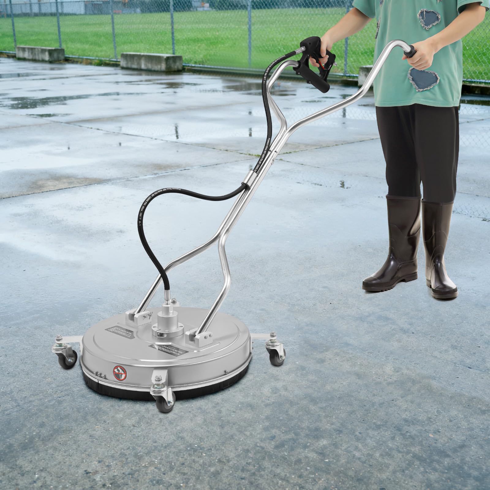 Limpiador de superficies de acero inoxidable de 20 pulgadas con presión máxima de 4500 psi, 2 boquillas, ángulo de pulverización de 25° y 4 ruedas para terraza, patio, acera, zona de piscina