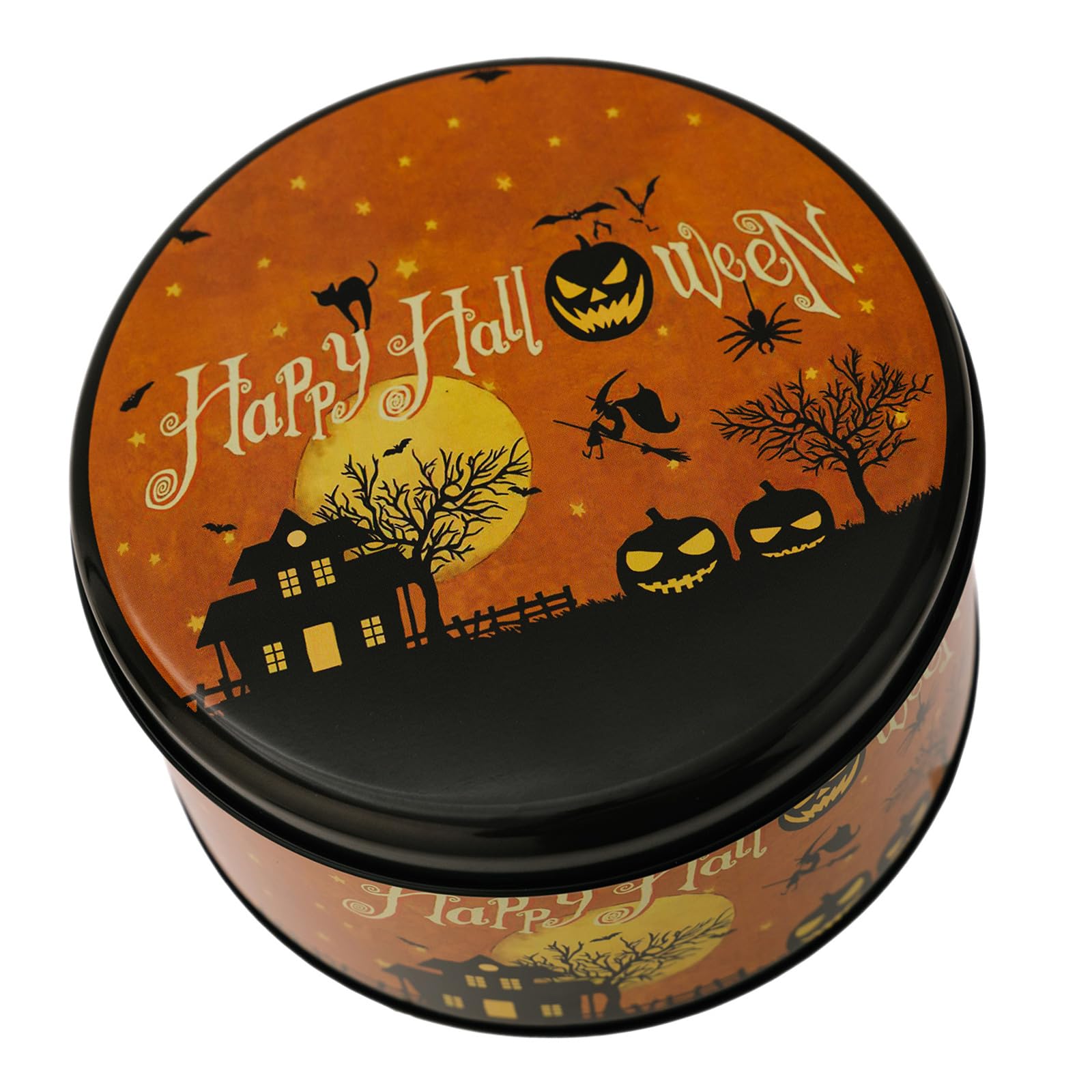 Kaeltsyn Safe Edges Halloween Round Metal Storage Case with Vibranting Print Halloween Round Storage Box