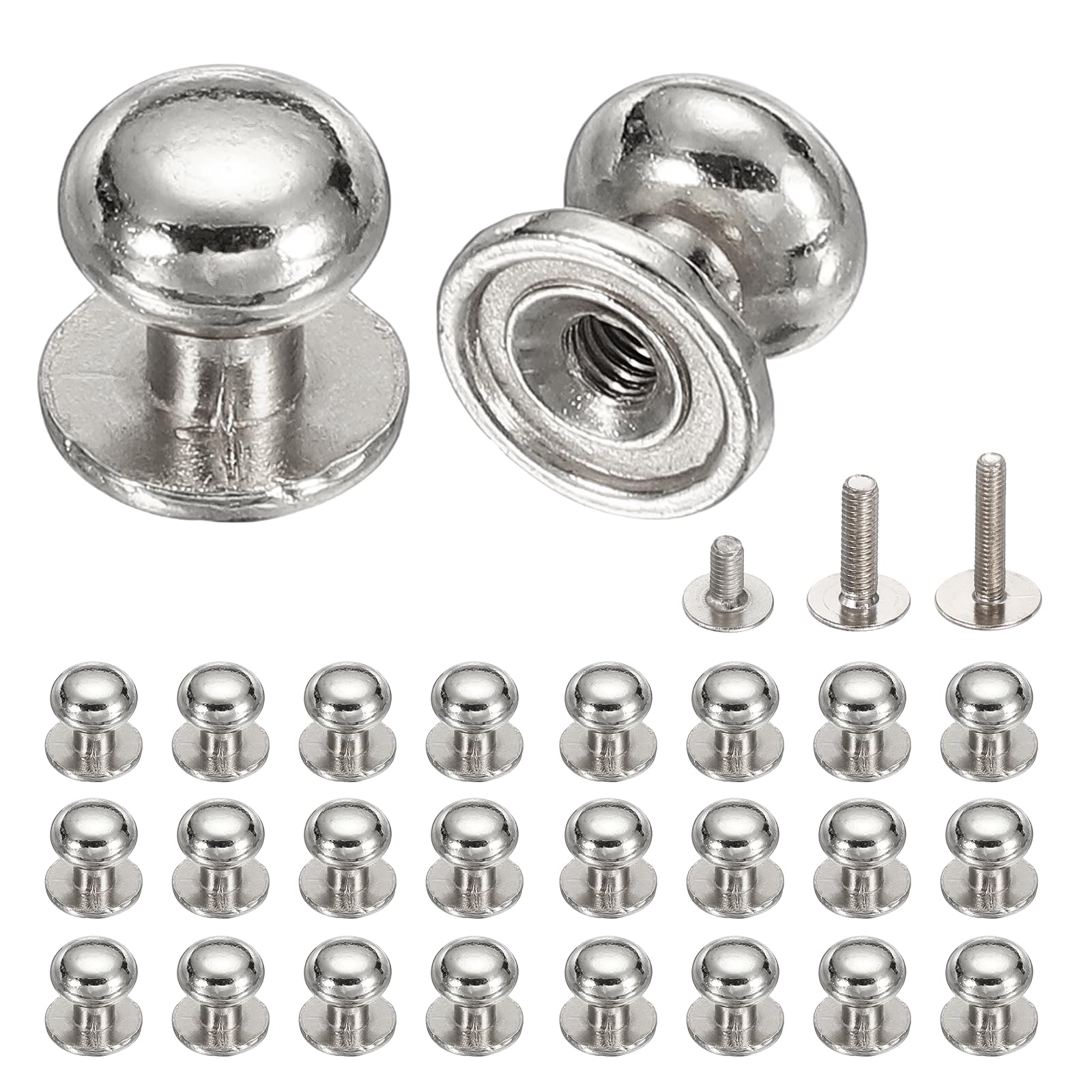 sourcing map 26Pcs Mini Drawer Pulls, 9x10mm Vintage Small Knobs for Jewelry Box, Round Metal Cabinet Knobs Handles Pulls with Screws for Dresser Closet Jewelry Box Gift Cases, Silver