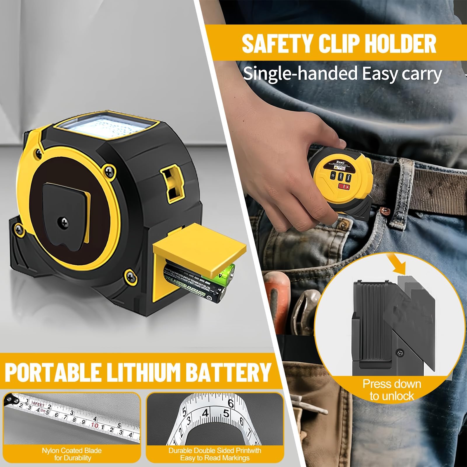 Misuratore Laser 3 In 1, 60 M Telemetro Laser Digitale, Misuratore di Distanza (Unità: M/In/Ft), Metro A Nastro da 5 M + Proiettore A Croce Rossa, per La Lavorazione Del Legno E L'Edilizia