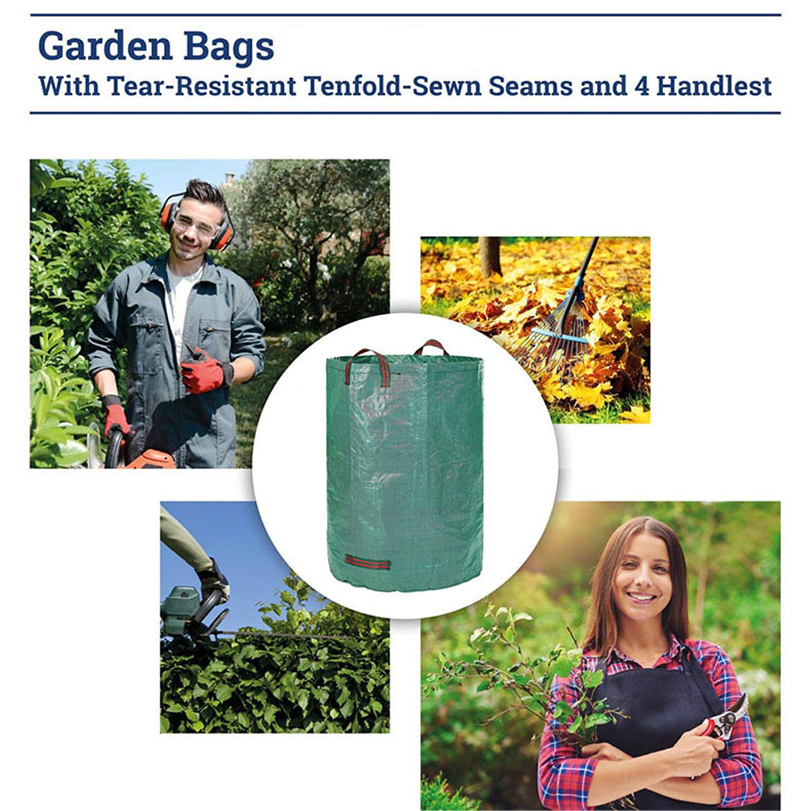 Bolsas De Basura De Jardín Resistentes,Gran Capacidad 400L / 106 Galones Bolsa De Jardín con Asas, Sacos De Basura Verdes Plegables Y Reutilizables para Basura De Jardín Hojas Hierba,4PCS
