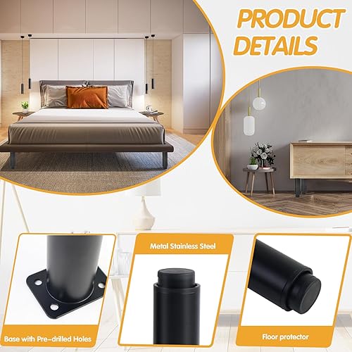 Miniatura 3 de Patas de metal ajustables para muebles, reemplazo duradero de patas de sofá, altura ajustable de 5.1 a 9.4 pulgadas para muebles, juego de 4, patas