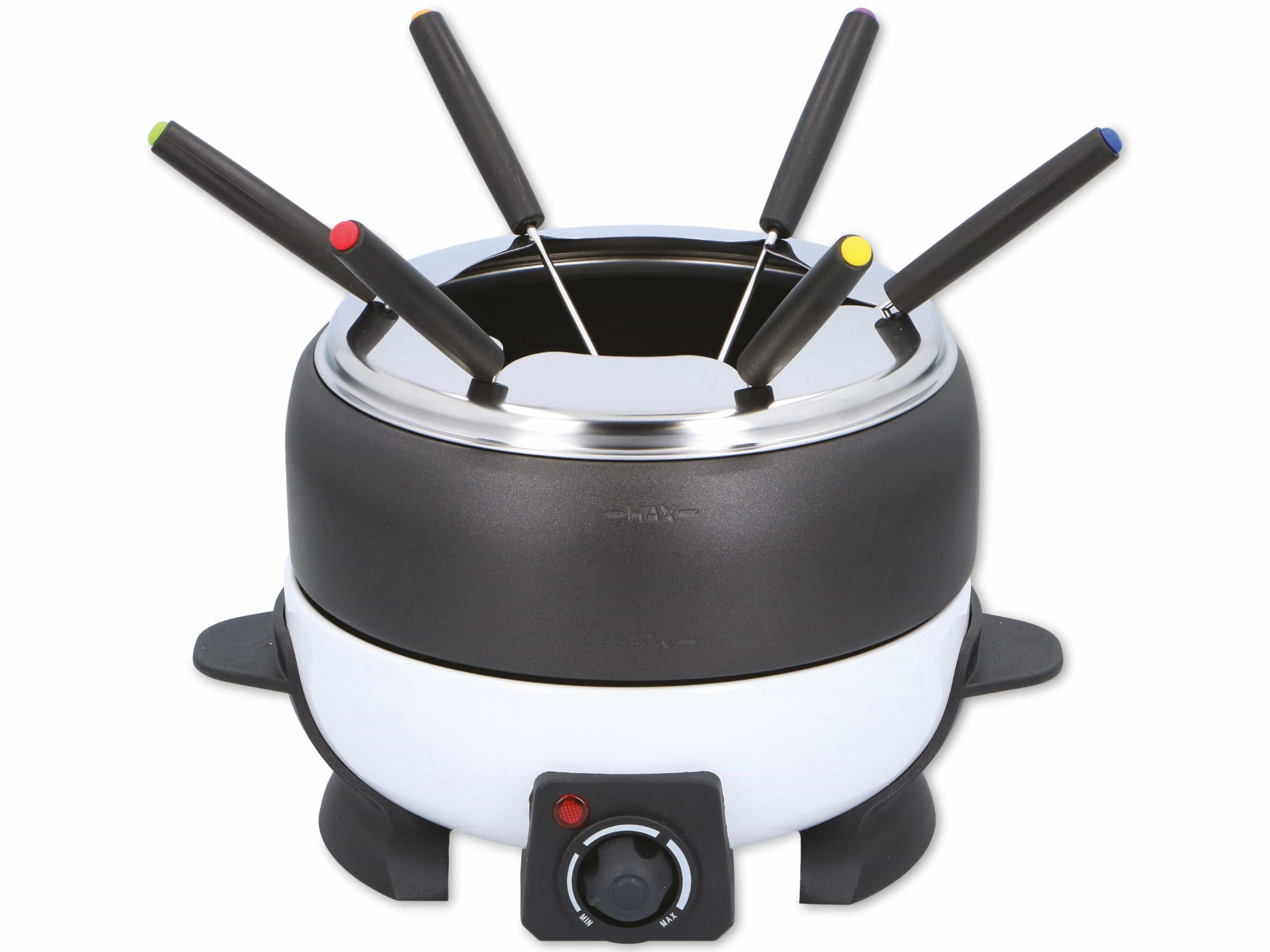 Cuisinier Deluxe Fondue Set - 6 People - Electric - Stainless Steel - Meat Fondue - Cheese Fondue - Chocolate Fondue - Black and White