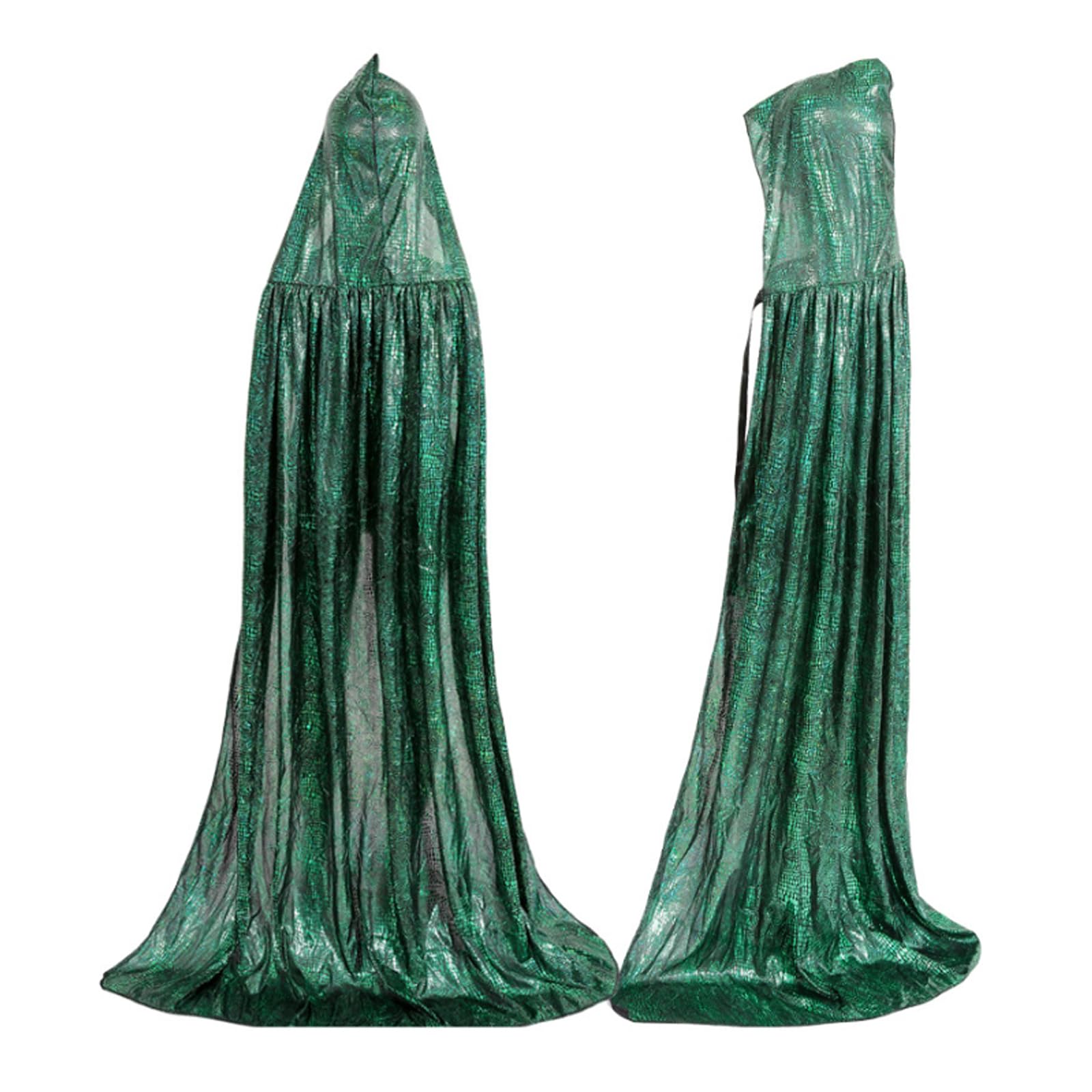 SSKHE Glitter Cape with Hooded Hat,Bling Bling Long Halloween Cape,Unisex Long Sparkly Halloween Cape,Master Wizard Fairytale Fancy Dress Robe for Halloween Party Carnival Cosplay, 150CM (Green)