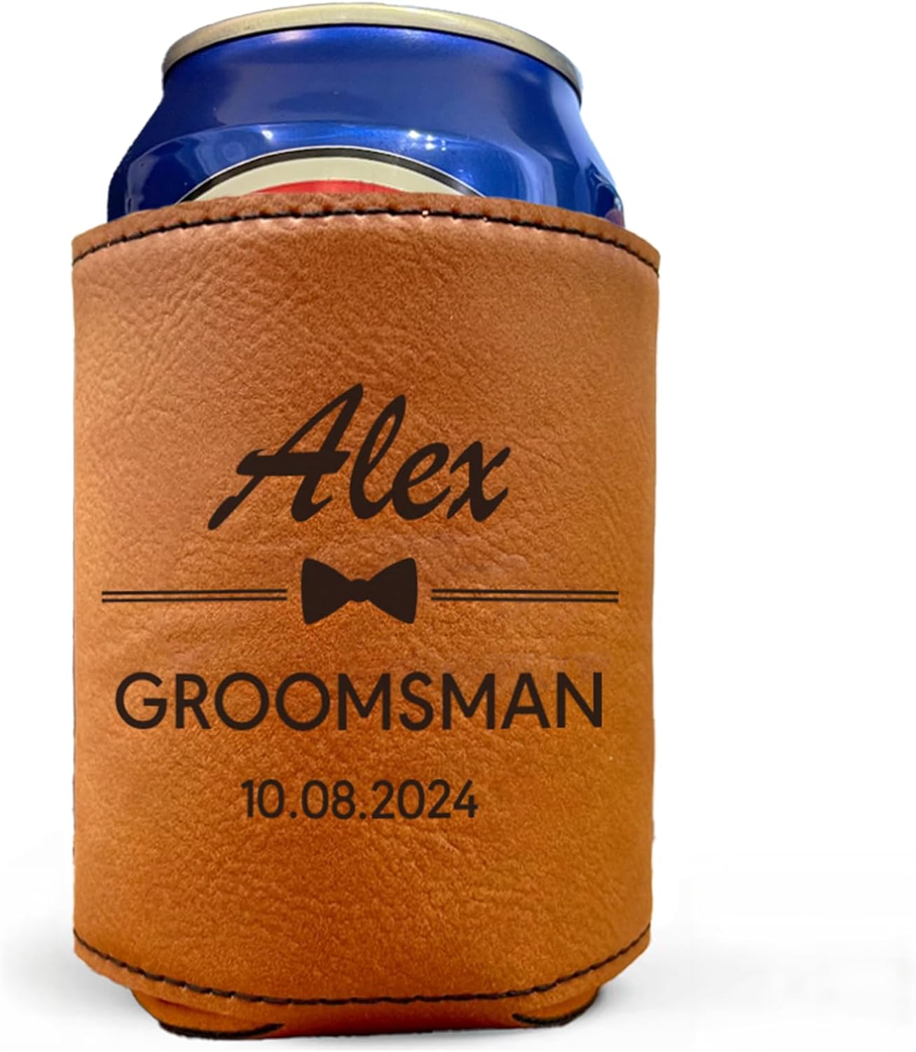 Personalized Engraved Leather Can Coolers Set of Groomsmen Gifts For Wedding Custom