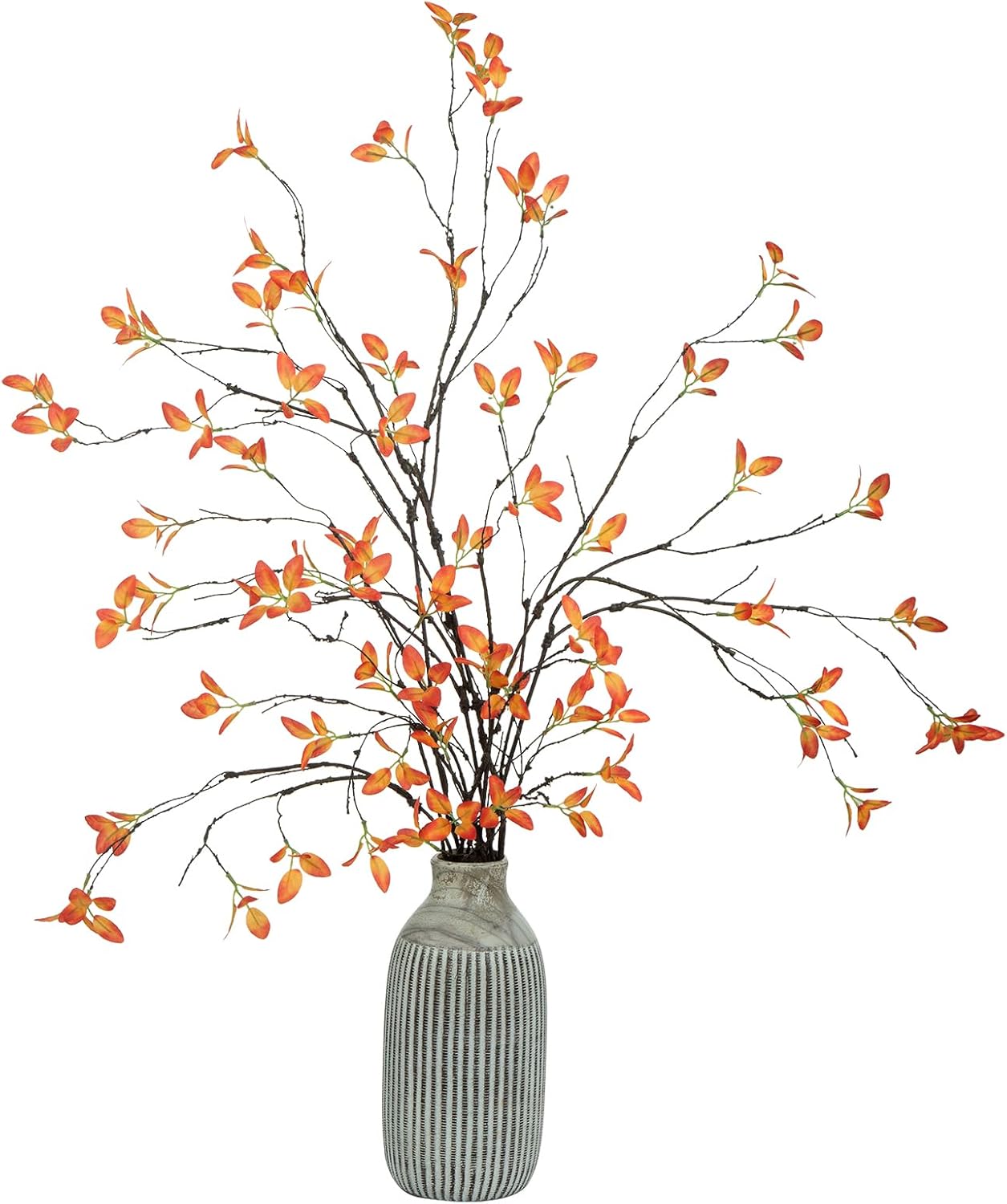 5pcs Artificial Ficus Branches 33.3 Inch Faux Ficus Stems Greenery Plants for Vase Filler Decoration, Fake Leaves Branches Centerpieces Decor (Gray Green)
