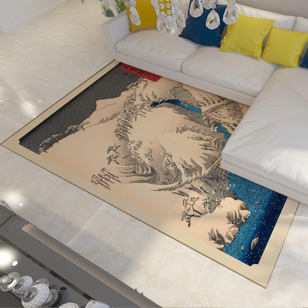 Tapis ukiyo japonais 80x120cm de qualité supérieure scène de montagne