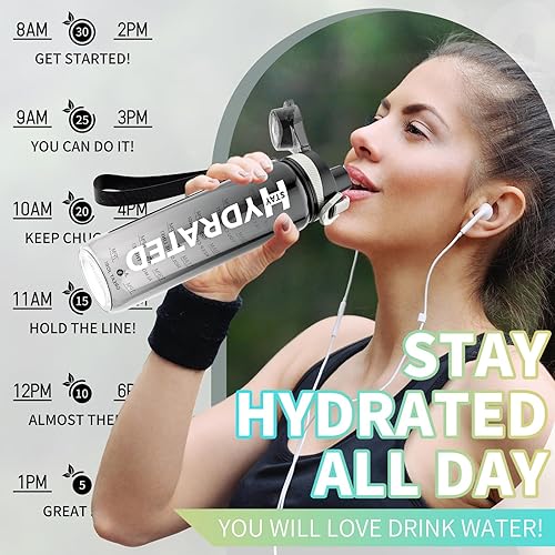 Miniatura 4 de Botella de agua, botellas de agua motivacionales de 32 onzas con marcador de tiempo, Tritan y sin BPA, botella de agua deportiva con tiempo para