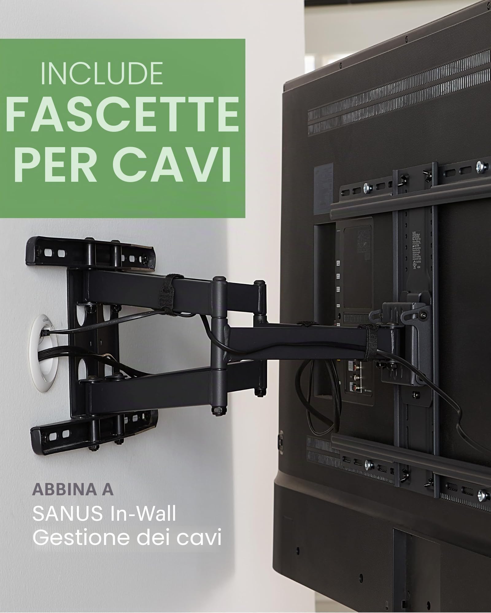 SANUS OLF22 - Supporto per TV Full Motion Premium per TV da 42"-90", robusto e liscio, orientabile e inclinabile, design universale per Samsung, LG, Vizio, TCL e altri, facile installazione