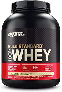 OPTIMUM NUTRITION Gold Standard 100% Whey Protein Powder, Vanilla Ice Cream, 2.27kg - [2024/2025 plastic neck band packagi...