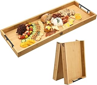 Large Charcuterie Board with Handles, 32 x 12 Inch Foldable Bamboo Serving Cheese Boards - Serving Platter for Meat, Party Appetizers, Outdoor & Fruit