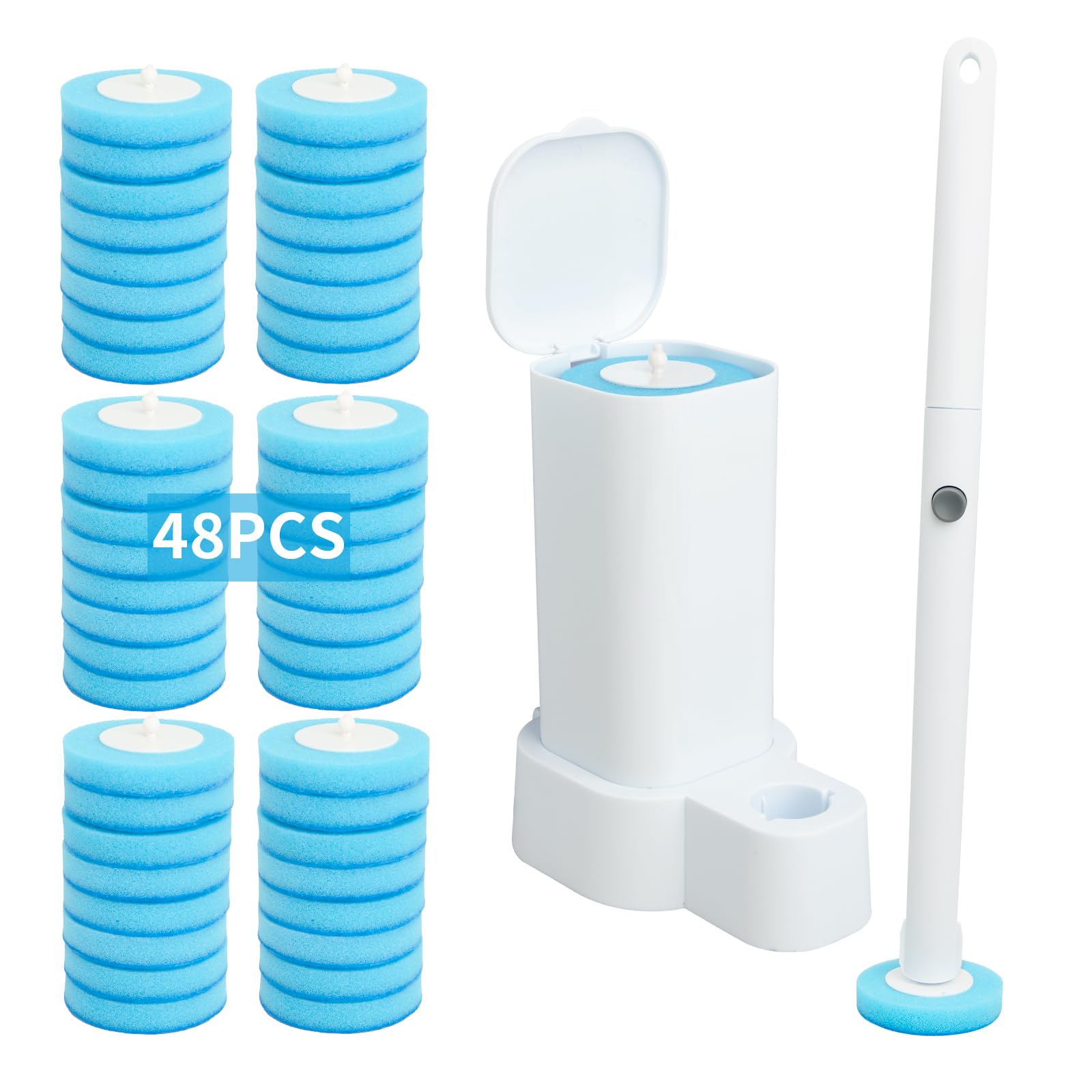 IwIeIaIrI Disposable Toilet Brush Set with 48 Refills, Square Tube Holder