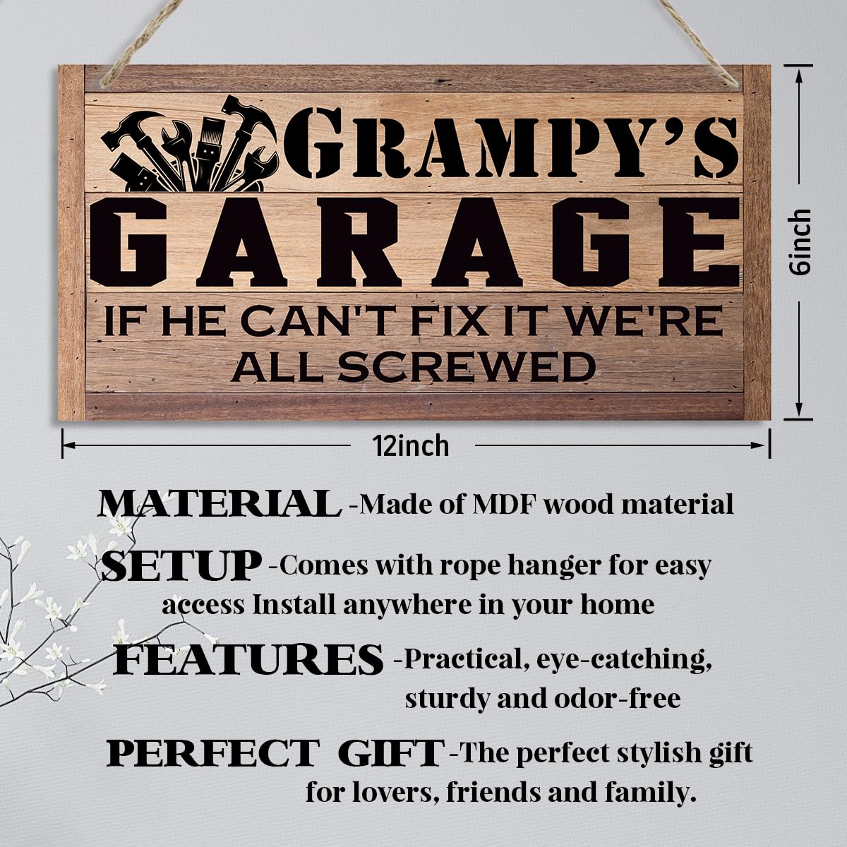 Grampy Gift, Grampy's Garage Sign Gift for Mechanic, Decorative Hanging Wall Plaque Wood Sign, Garage Hanging Decor, Farmhouse Home Decor, Funny Garage Decor, Father's Day Gift for Grampy Grandpa Dad