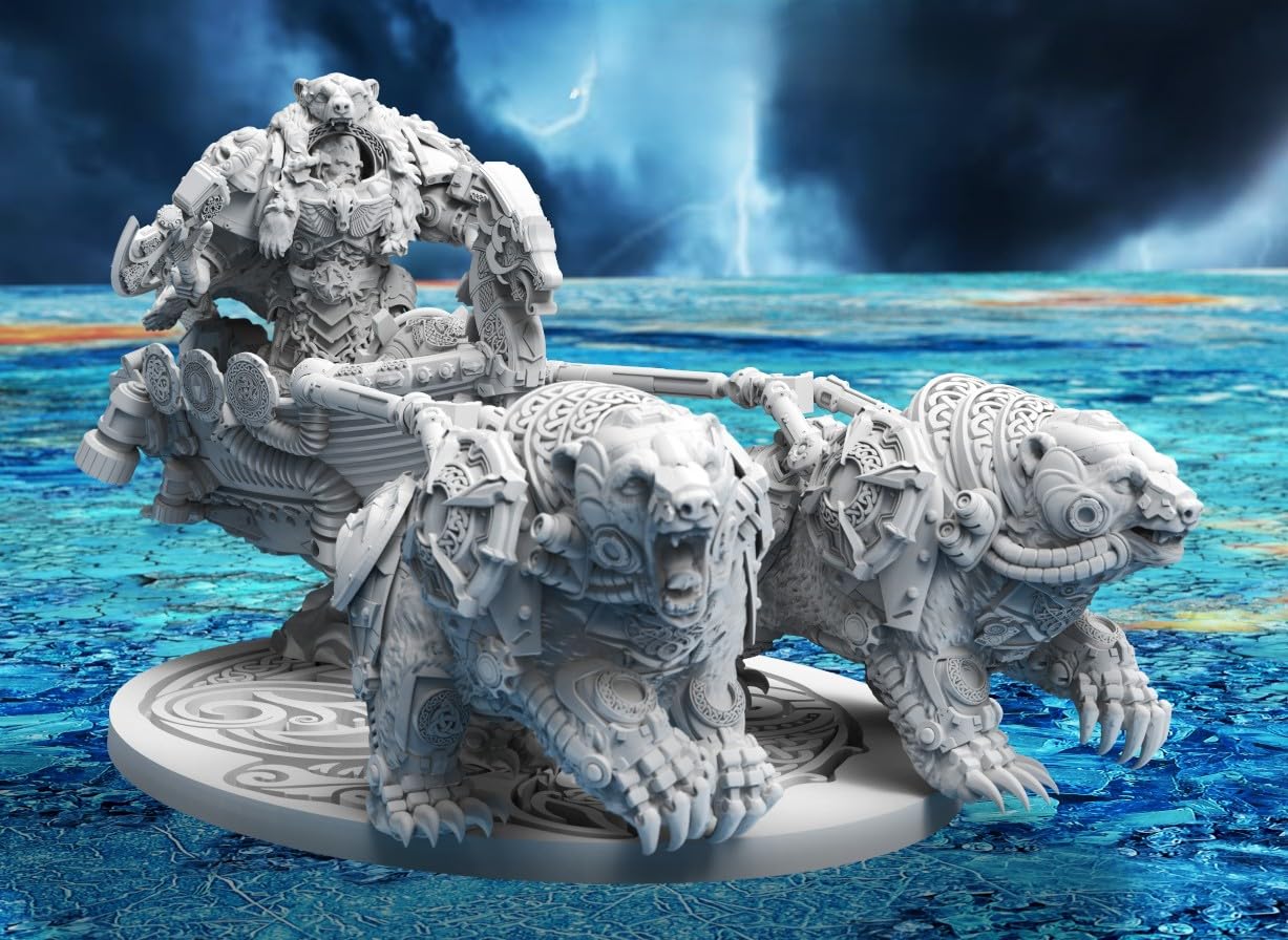Genérico Endre Isklaw on the Bear Chariot, Atlan Forge, Miniature for Wargames, Collectible Figure, Resin, Assembly and Painting Required