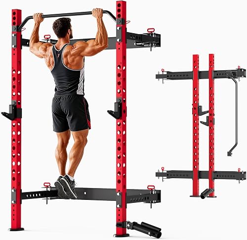 MU Folding Squat Rack 1100LBS Wall Mounted Power Rack
