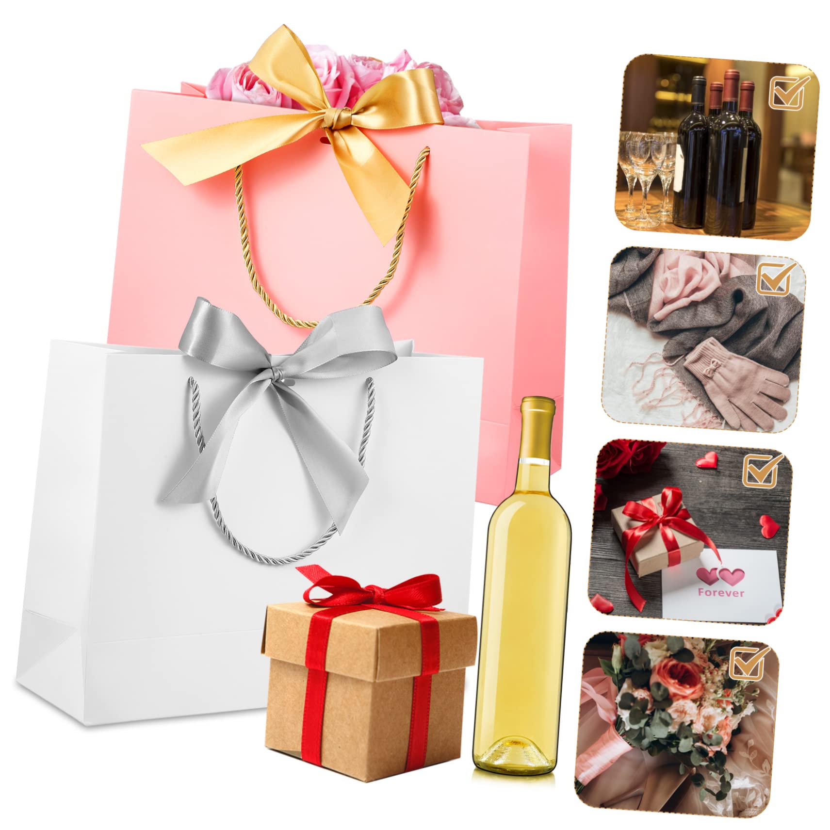 PACKOVE 10 Stück Geschenktüten aus Papier mit Henkeln Papiertüten mit Schleifen für Geschenkverpackung und Geeignet für Hochzeiten Partys Geburtstage und Feiertage