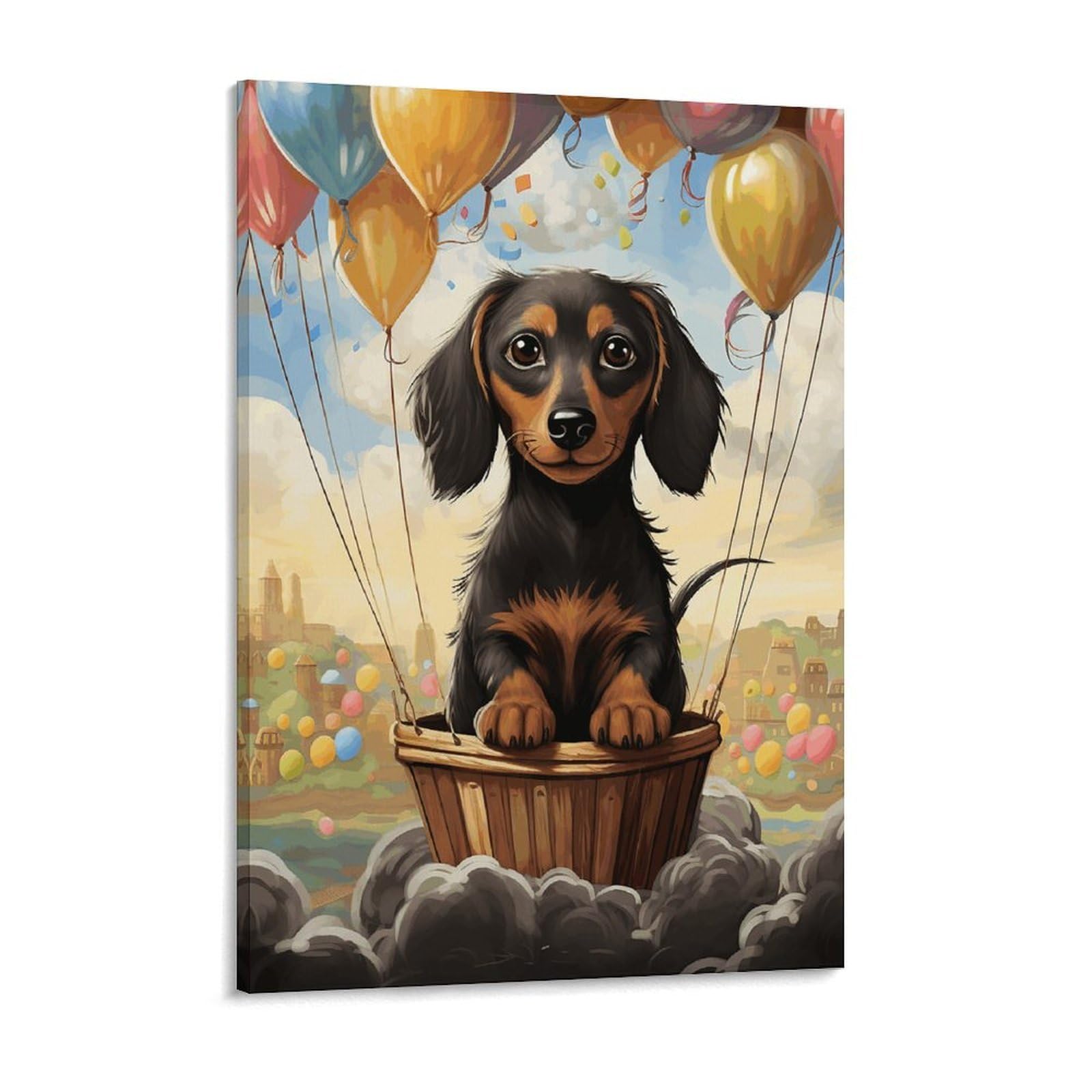 Dachshund Hot Air Balloon Canvas Wall Art for Bedroom 18x24inch Canvas Prints Artwork for Walls Modern Picture Artwork Painting for Living Room Aesthetic Wall Paintings for Bathroom Kitchen O