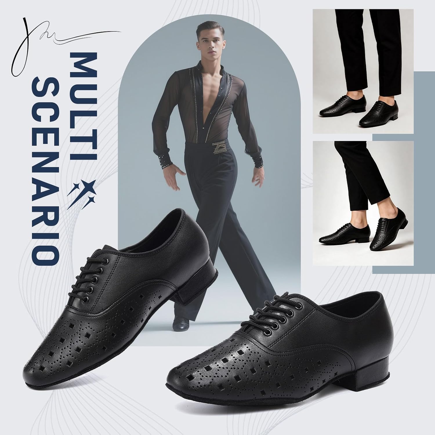 Men's Dance Shoes Black Lace-up Latin Salsa Tango Performance Practice Dance Shoes Suede Sole