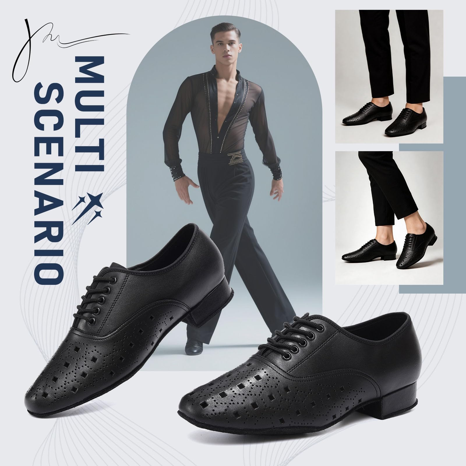 Zapatos de Baile Latino para Hombres Tacón Bajo Cordones Moderno Zapatos de Baile Práctic Tango Salsa Jazz