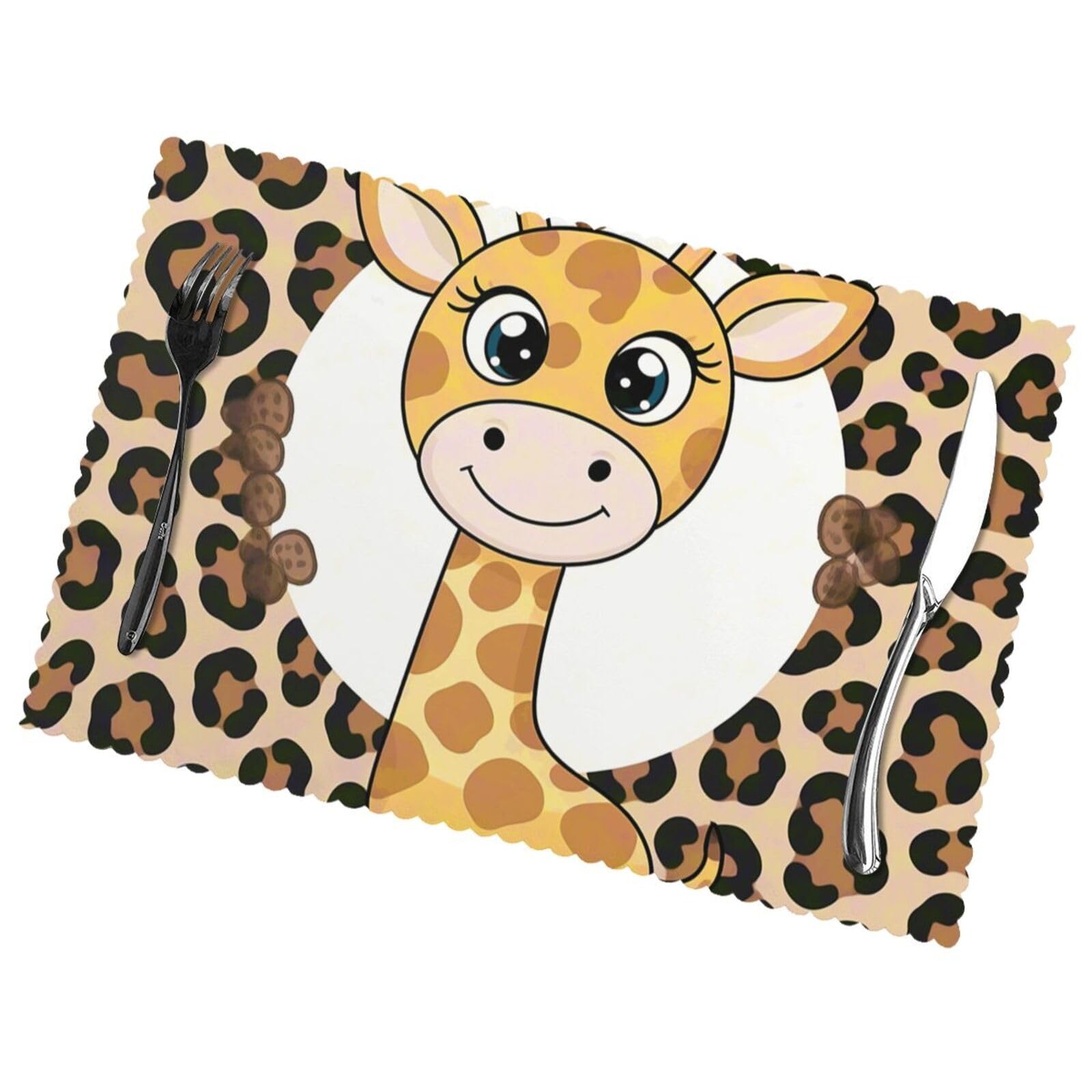 12x18 Inchplacemats Set of 6, Cute Giraffe Place Mats for Kitchen Dinning, Heat Resistant Anti Slip Table Mats, Waterproof Washable Placemat for Indoor Outdoor Party Kitchen Dining Table Décor