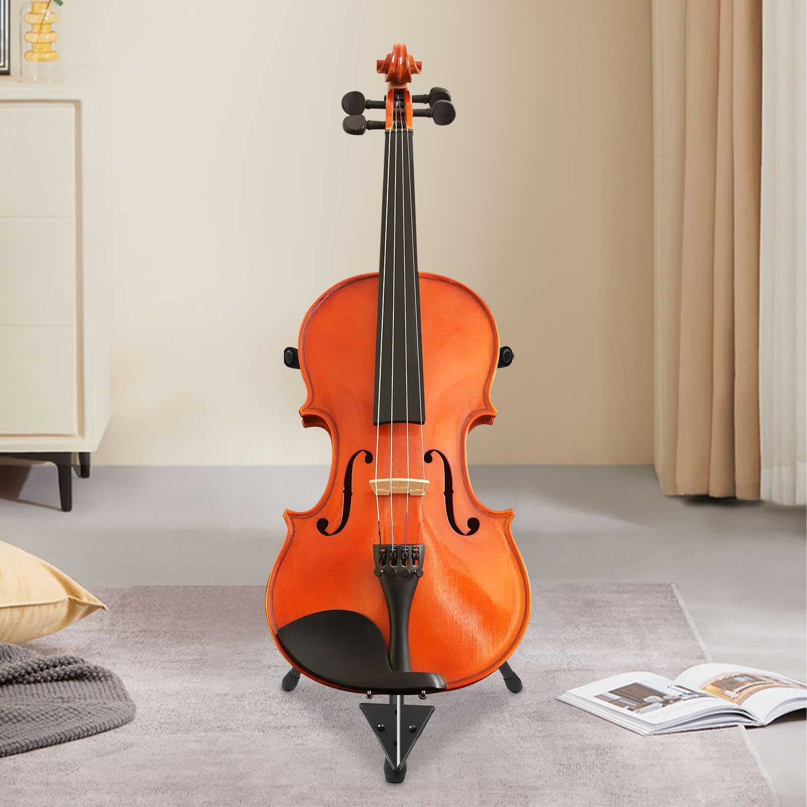Cello-Ständer aus Eisen, höhenverstellbar 74-120 cm, stabile dreieckige Struktur, zusammenklappbares und rutschfestes Design, ideal für Zuhause, Schule, Konzerte und Orchester