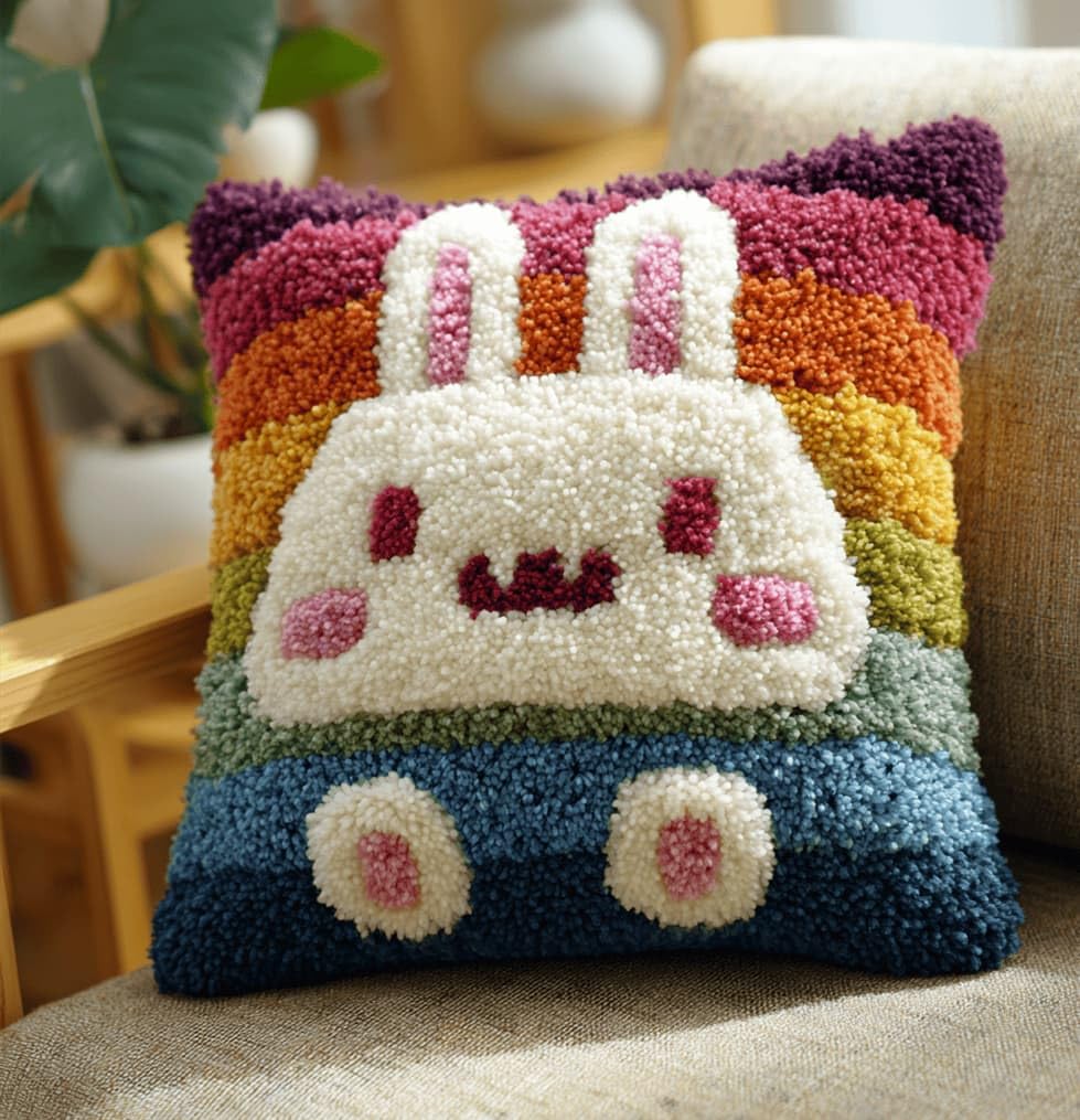 Kitquiver Latch Hook Kits Donkey for Adults,Rabbit DIY Latch Hook Cushion Kits and Latch Rug Kits Cross-Stitch Embroidery Cushion Cover for Home Sofa Decoration 17X17 in