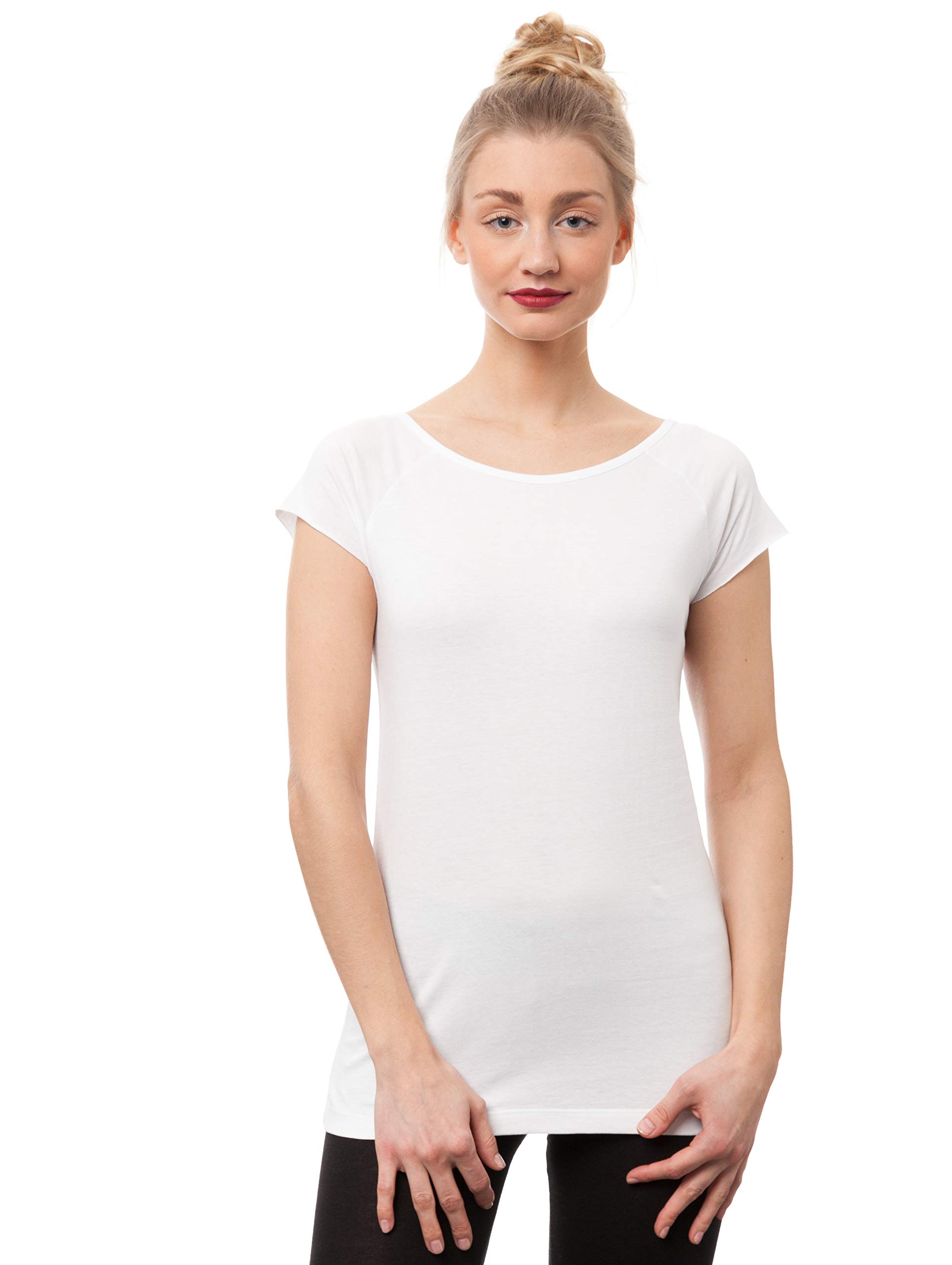 FellHerz T-shirt da donna, confezione da 3 pezzi, bianco biologico e equo
