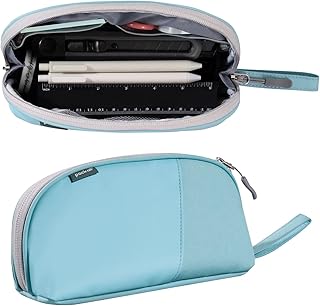 pack all Large Pencil Case with Zipper, Multi-Compartment Organizer Pouch for Pens & Makeup, Portable Stationery Bag for Office, School, Travel (Blue)