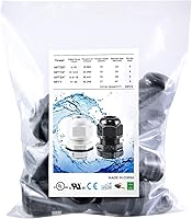 Vista 6 de Surtido de prensaestopas de nailon IP68, impermeable, con certificación UL y compatible con RoHS, 20 piezas, alivio de tensión de cable de 1/4 Negro
