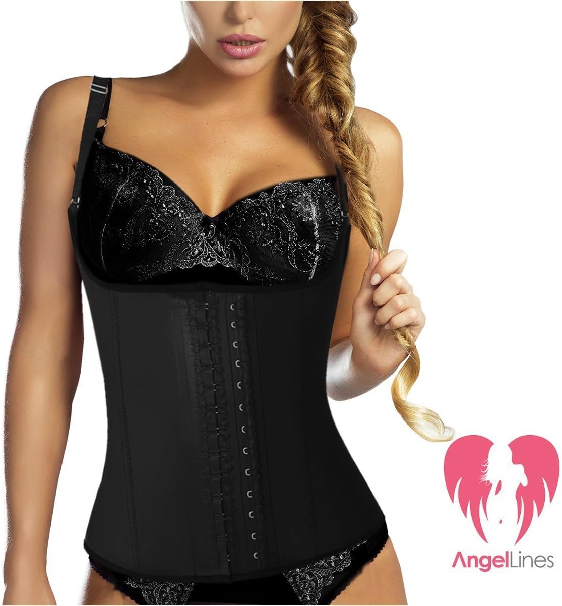 Angel Lines Waist Trainer Cincher - Corset Vest for a slimmer silhouette - Black-L
