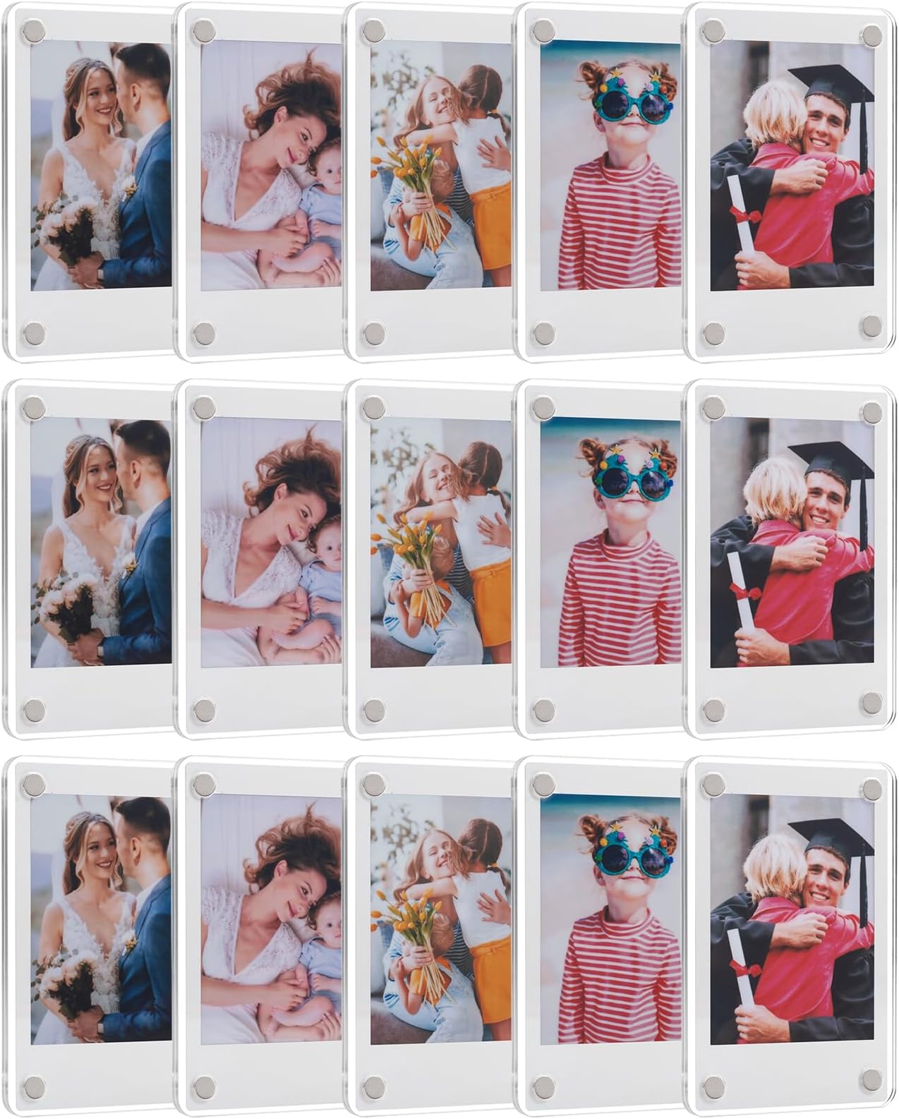 SUNEZLGO 15 Pack Acrylic Fridge Magnetic Frame for Polaroid, 2.36x3.54 In Mini Picture Frames for Fujifilm Instax Mini, Double Sided Photo Refrigerator Magnet Picture Frame Clear Picture Display Frame