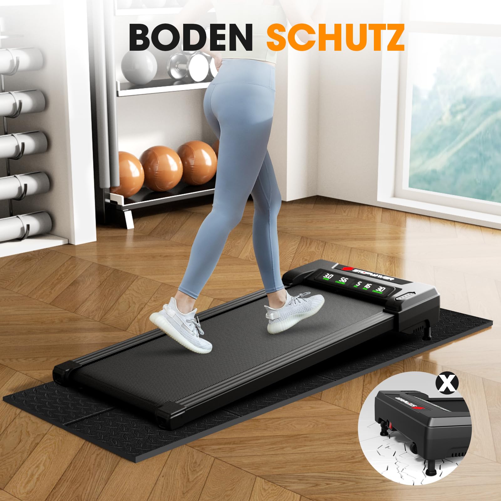 Laufband Matte Schalldämmend 200x100 cm Bodenschutzmatte Laufband, 4MM Dicke Laufmatte für Heimstudio & Walking-Pad, Lärm- & Erschütterungsdämmung für Indoor-Sport & Fitnessgeräte