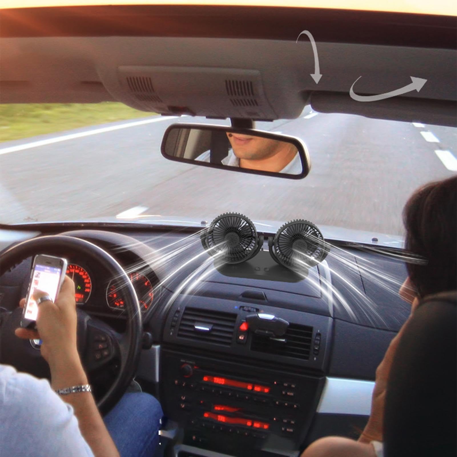 Ventola Per Auto USB - Ventola USB A Doppio Interruttore A Doppia Testa Da 10,16 Pollici | Ventole Per Auto Regolabili A 3 Velocità Per Il Passeggero Del Sedile Posteriore | Ventilatori Per Sedili Pos